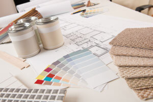 Office,Of,Interior,Designer,With,Paint,And,Color,Swatch,On
